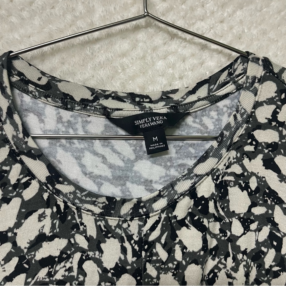 Simply Vera Vera Wang Monochrome Patterned Tank Top Ruched Work Top Office MED - Picture 3 of 6